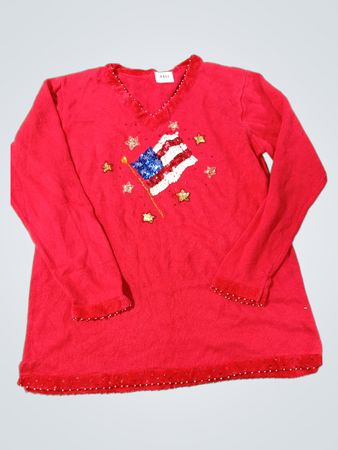 Roter Pullover mit amerikanischem Flaggenmuster