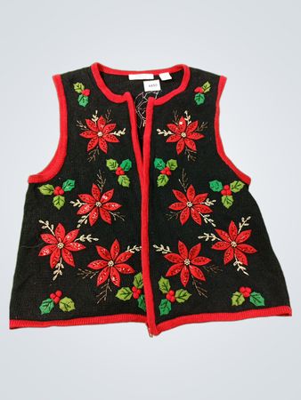 Frauen schwarzes Weihnachts-Pointsettia-Strickwesten