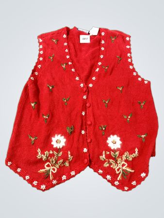 Rote Weste mit floralem Stickereimuster