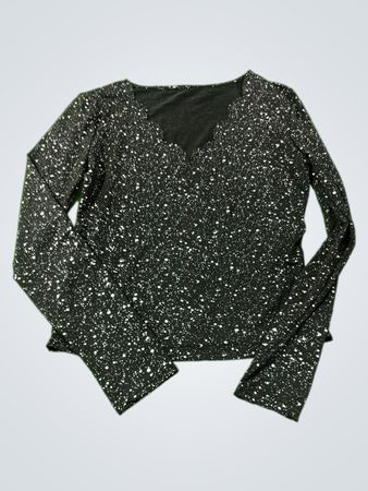Black long sleeve shirt with white speckle pattern