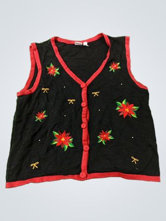 Holiday Editions Schwarzes Ärmelloses Top mit Weihnachtsstern und Schleifenstickerei