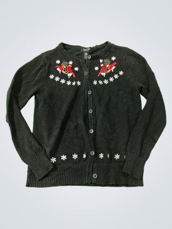Crystal-Kobe schwarzer Cardigan mit roten Vögeln und Schneeflocken
