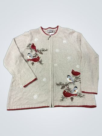 Croft & Barrow Damen Cardinal & Schneeflocke Zip-Up Cardigan