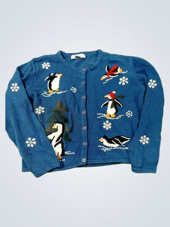 Blauer Pinguin Weihnachtspullover