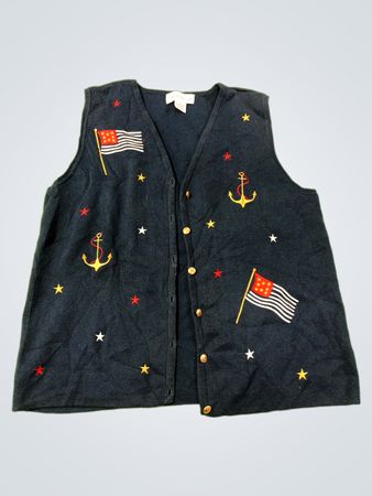 Croft & Barrow Damen marineblau gestickte Anker- und Flaggenweste