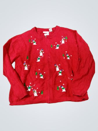 Croft & Barrow Roter Schneemann Weihnachts Reißverschluss-Cardigan Pullover