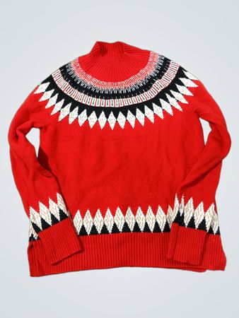 Roter Pullover mit geometrischem Muster