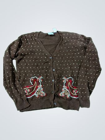 Brauner Cardigan mit Paisley-Stickerei und Punkten