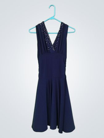 Body Control Navy Blue Rhinestone V-Ausschnitt Kleid