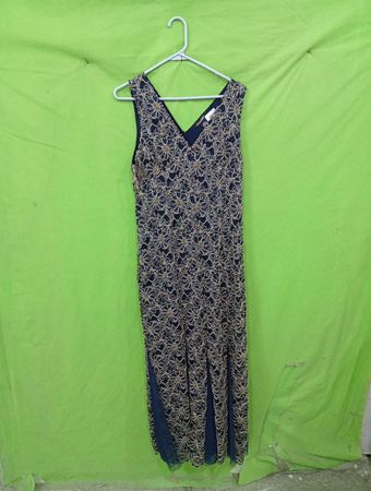 Candela Damen Blau-Spitzen-Maxi-Kleid