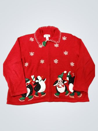 Roter Pinguin-Weihnachtspullover