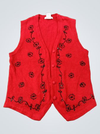 VICTORIA JONES Rotes Perlenstrickweste