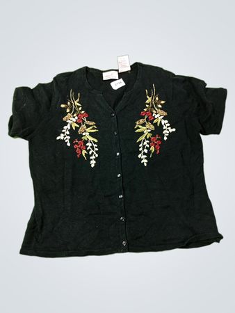 Kathie Lee Collection Schwarzer bestickter Cardigan