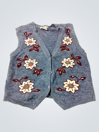I.C. ISAACS Blaue florale gestickte Knopfleiste Strickweste