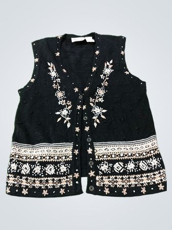Erika Damen Schwarze Bestickte Blumenkörperstrickweste