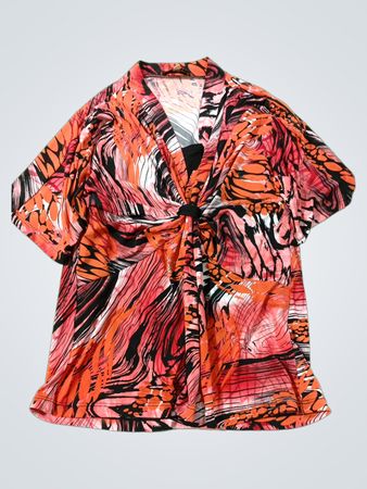 Notations Damen Orange Schwarz Abstrakter Druck Gedrehter Fronttop