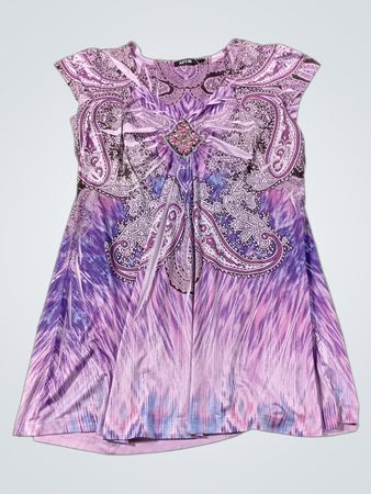 APT.9 Damen Lila Paisleymuster Kurzarmoberteil