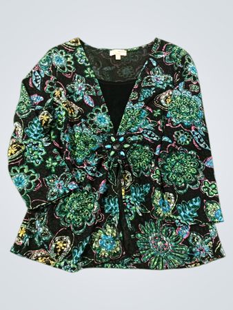 Choices Damen Schwarz Floral Druck Verziert Langarmtop