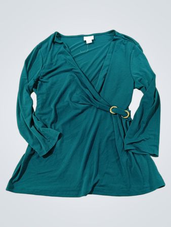Jaclyn Smith Collection Teal Long-Sleeve Wrap Top