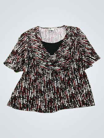 Worthington Petite Stretch Schwarz Rot Weiß Polka Dot Bluse