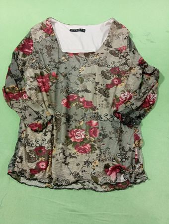 Ninety Floral Print Mesh Top
