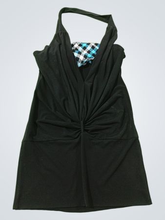 BODY CENTRAL Schwarzes Trägerkleid mit blauem und weißem Karomuster