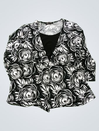 Britta Black Damen Bluse mit Schwarz-Weißen Blumenmuster