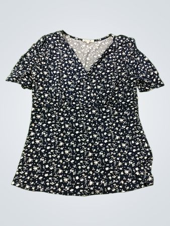 BEACON Damen Marineblau Floral Druck V-Ausschnitt Kurzarmtop