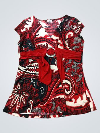 TuTu Fashion Rot Paisley Druck Top mit Gürteldetail