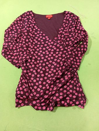 ELLE Polka Dot Ruched Langarm V-Ausschnitt Oberteil