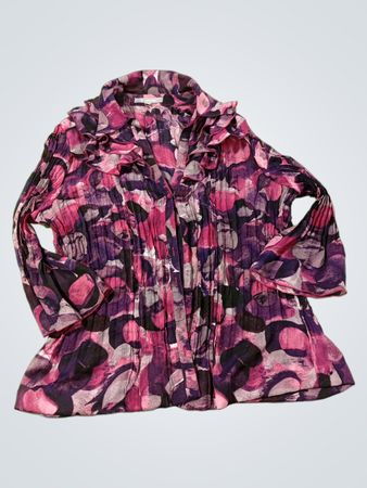 ny collection Damen Floral Print Plissee Rüschenshirt mit V-Ausschnitt