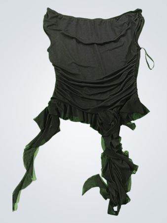 Schwarzes gerafftes Oberteil mit Rüschen
