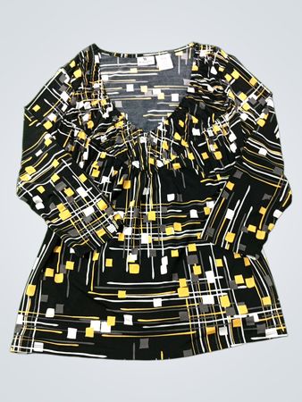 Worthington Stretch Schwarzes Geometrisches Druck Langarmtop