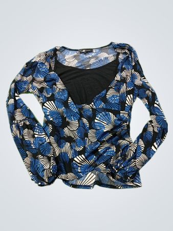 AB STUDIO Damen Blau Fächer Druck Langarmshirt