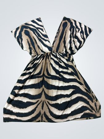 Zebra-Muster V-Ausschnitt Kleid