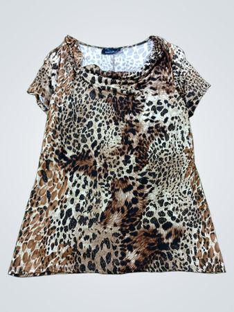 Britney Schwarz Leopardenmuster Cowl Neck Top