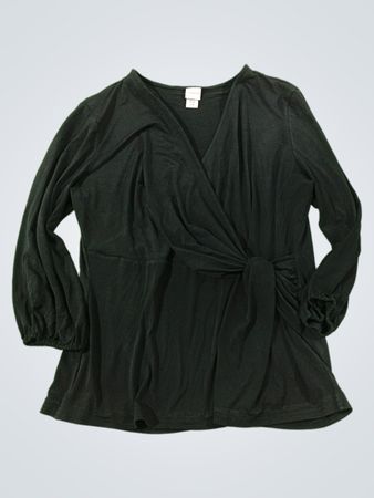 COVINGTON Damen Schwarzes Langarm-Twist-Front V-Ausschnitt Top