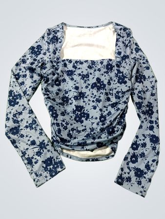 Urban Heritage Blau Floral Langarm Raffung Oberteil