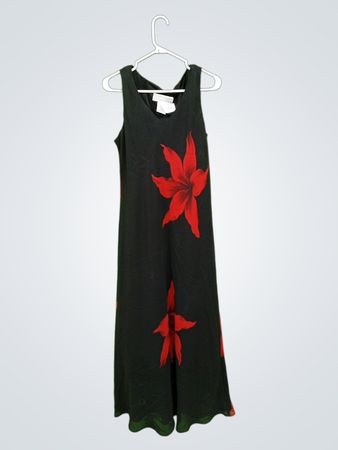 Jessica Howard Schwarzes Maxi-Kleid mit rotem Blumenmuster