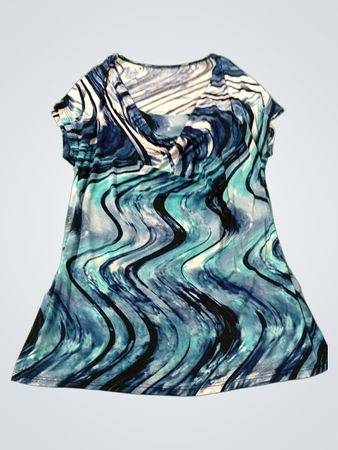 Blau-weißes Wirbelmuster T-Shirt