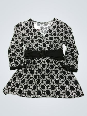 Schwarzes und weißes geometrisches Druckkleid für Damen mit Gürtel