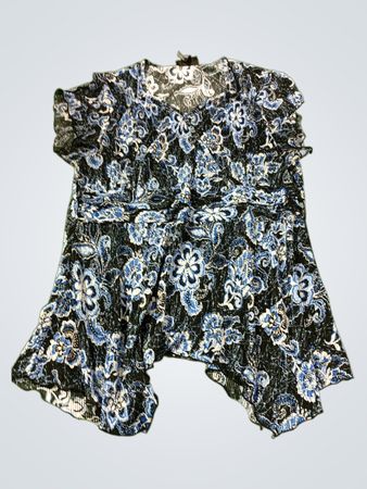 Bekleidung von Notations Damen Blau Floral Druck Plissee Tunika Oberteil