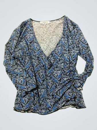 JONES & CO Petite Blau Paisley Druck V-Ausschnitt Bluse