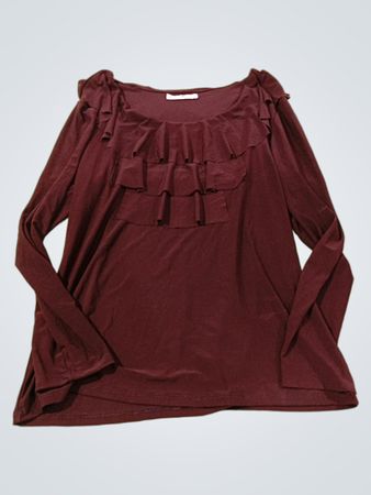 Claudia Richard Burgunder Rüschenshirt mit langen Ärmeln