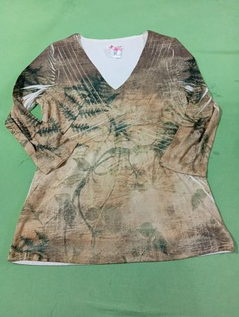 Coldwater Creek Damen Langarm V-Ausschnitt Naturdruck Tunika