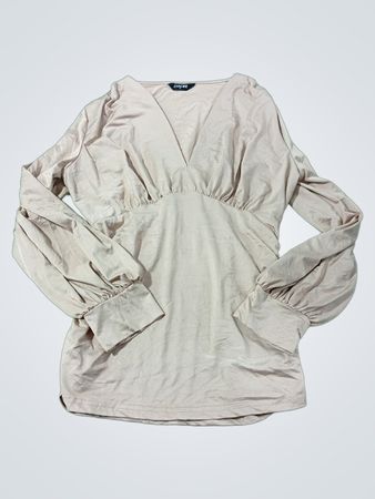 CHICME Damen Raffung Langarm V-Ausschnitt Top