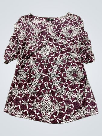 ALFANI Damen Kleid mit burgunderrotem und weißem geometrischem Muster Größe M
