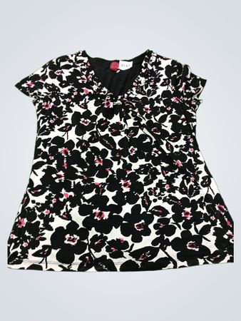 212 COLLECTION Schwarz-weißes Blumenmuster T-Shirt mit kurzen Ärmeln