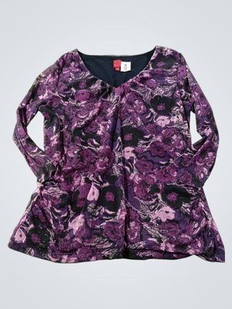 212 COLLECTION Damen Lila Floral Druck Langarm V-Ausschnitt Top