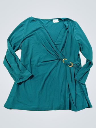 Teal Faux Wrap Langarmshirt mit Goldring-Detail